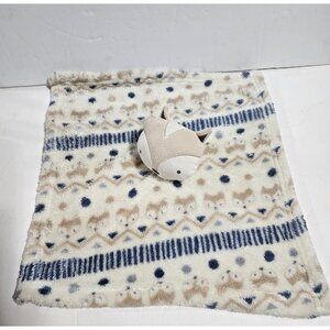 Baby Gear FOX Fleece Security Blanket Wavy Lines Circles‎ Beige Blue 16"x16"